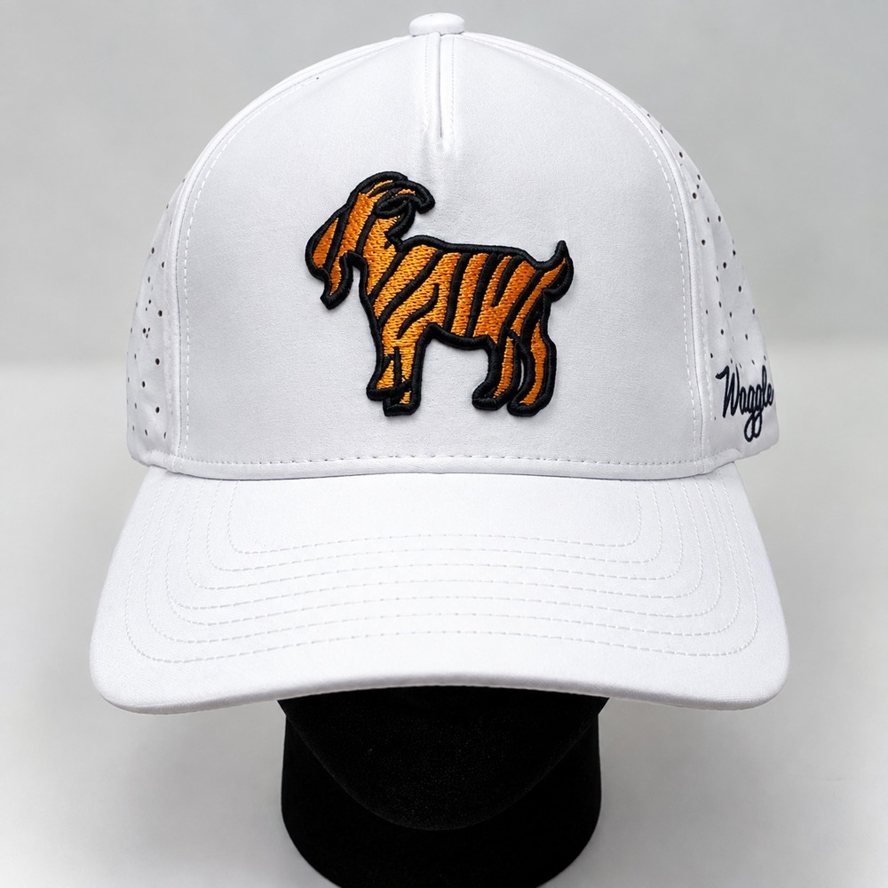 Waggle The GOAT OG Golf Hat White Tiger Stripe Goat Performance Snapback Cap